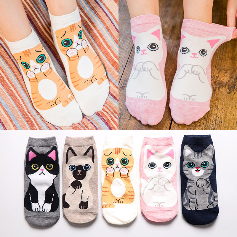 Cute Cat Cotton Ankle Socks – Breathable Jacquard Design