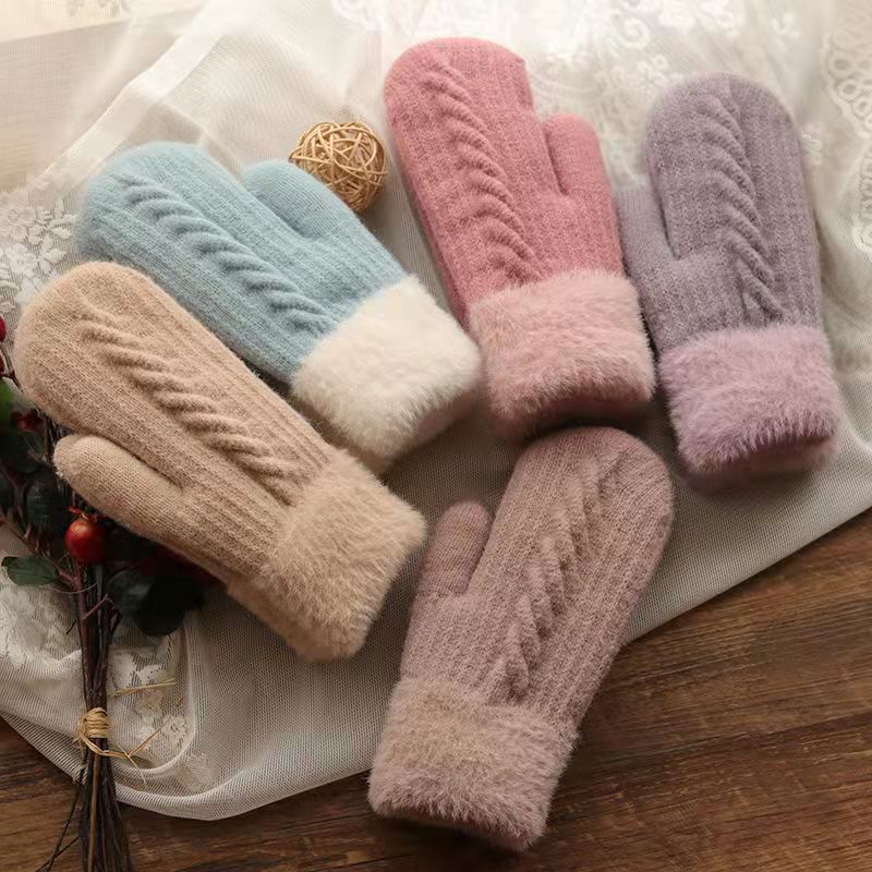 Women’s Velvet Winter Mittens – Cute Warm Riding Gloves