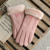 Retro Suede Touch Screen Winter Gloves – Warm Velvet Lined for Women