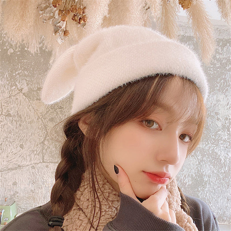 Women’s Winter Rabbit Ear Beret – Cute Chenille Warm Hat