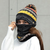 Korean Winter Knitted Wool Hat with Scarf – Striped Beanie Set