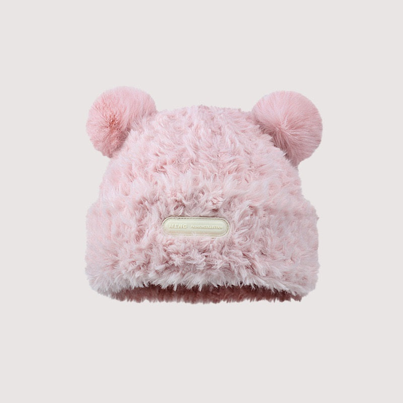 Women’s Plush Bear Hat – Cute Furry Winter Warm Hat