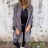 Tassel Knit Cardigan – Batwing Sleeve Loose Fit Shawl