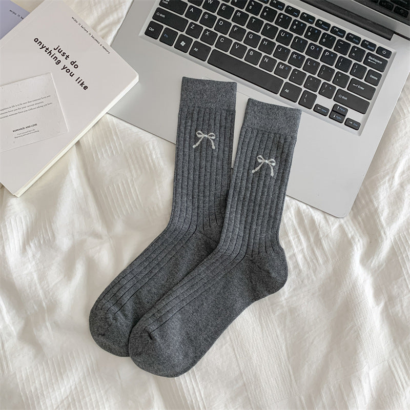 Women’s Bow Cotton Crew Socks – Hollow Mesh Design