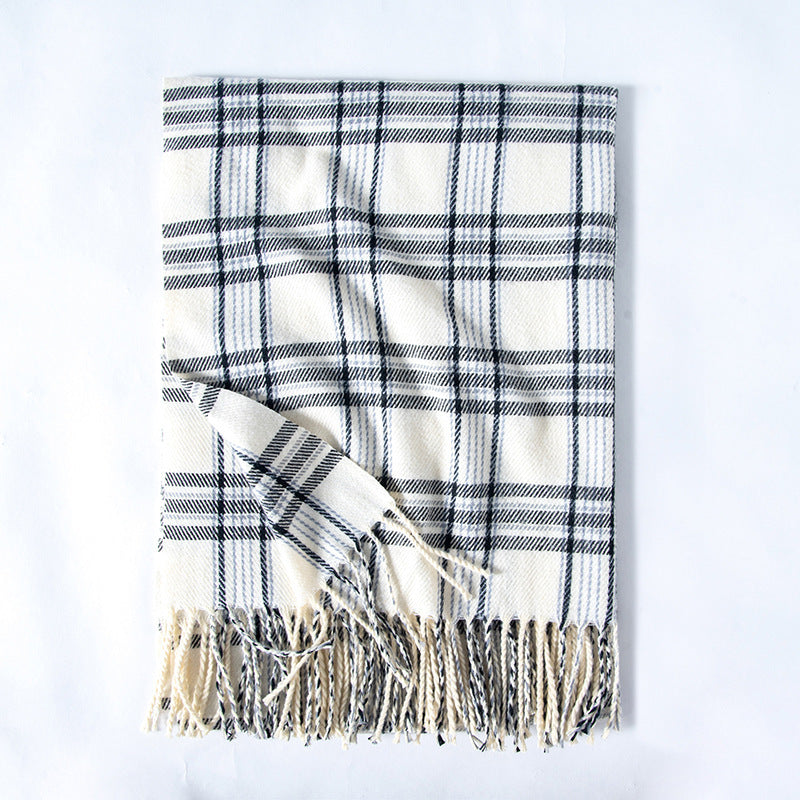 Plaid Cashmere-Feel Scarf – Soft Korean-Style Winter Wrap