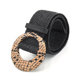 Boho Woven Waist Belt – Wide Linen-Inspired Belt with Round Buckle