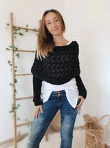 Knit Shawl Wrap – Cropped Cable Sleeve Scarf for Winter