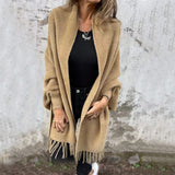 Tassel Knit Cardigan – Batwing Sleeve Loose Fit Shawl