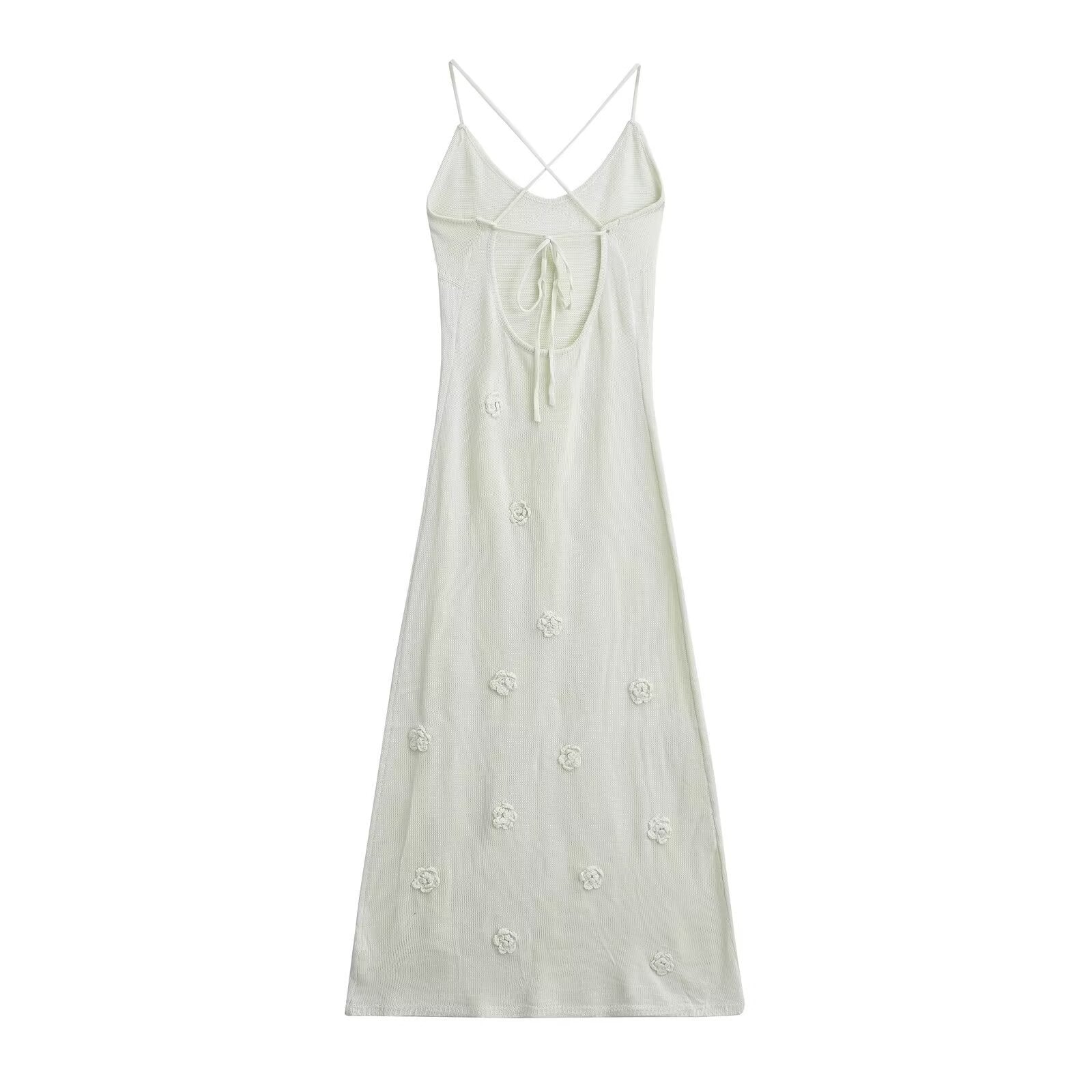 Women’s Braces Skirt Flower Knitted Backless Lace-up Dress