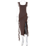 Stringy Selvedge Maxi Dress – Slim Fit Sleeveless Stitching Summer Dress