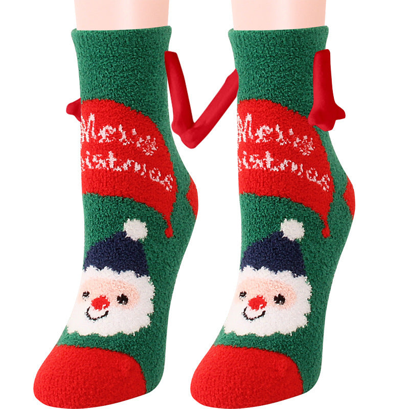 Magnetic Christmas Couple Socks – Coral Fleece Warm Slipper Tube