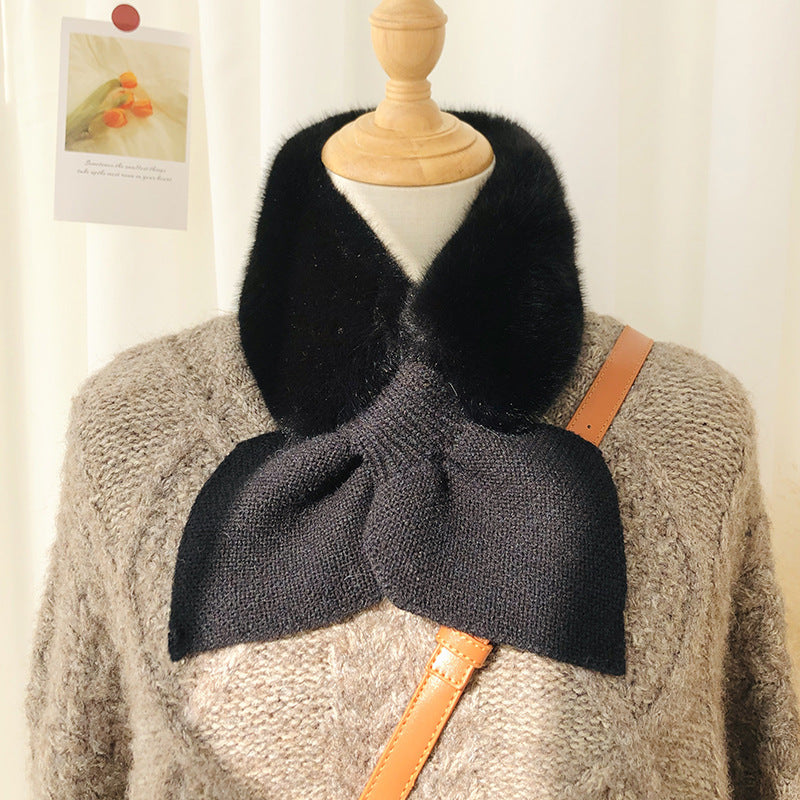 Bow-Knot Faux Rabbit Fur Scarf – Soft & Warm Winter Neck Wrap