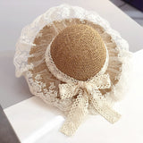 Girls’ Lace Straw Sun Hat – Wide Brim Breathable Summer Hat