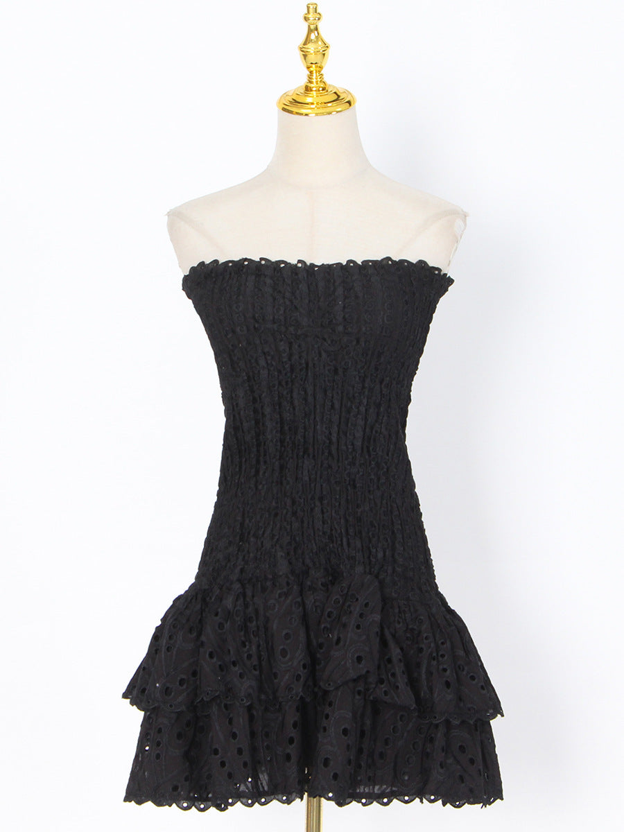 Y2K Tube Top Pleated Dress – Summer Beach Party A-line Mini Dress