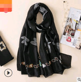 Floral Printed Silk-Look Scarf – Elegant Lightweight Shawl for All Seasons