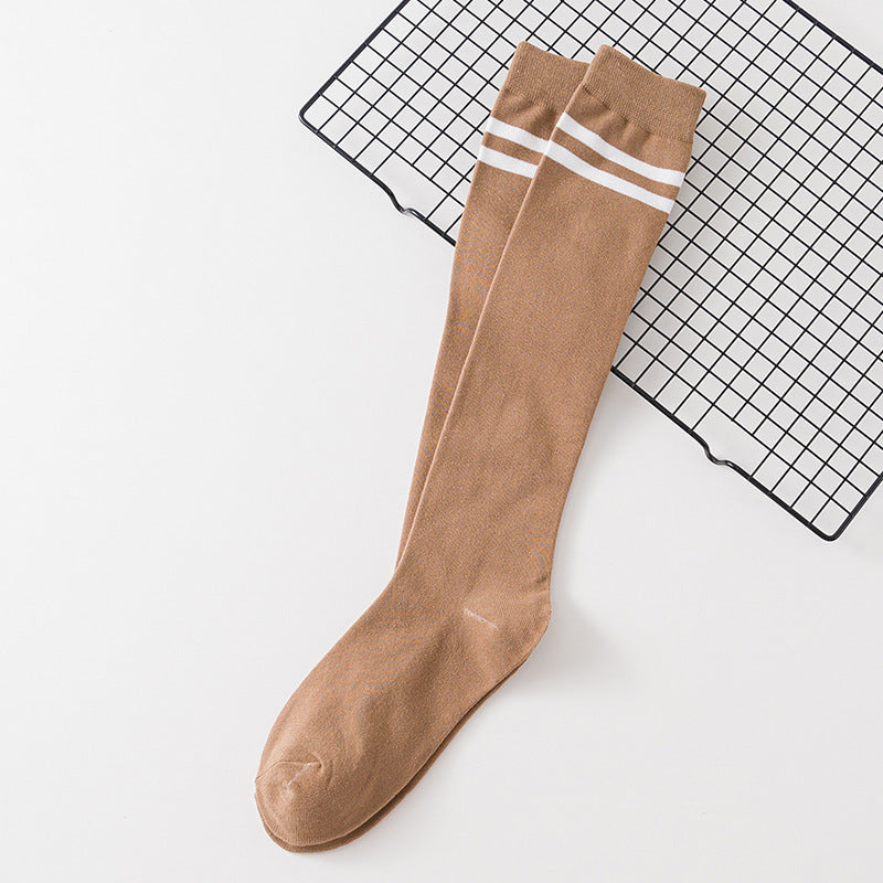 Women's Calf Cotton Socks – Striped Jacquard Breathable Cotton