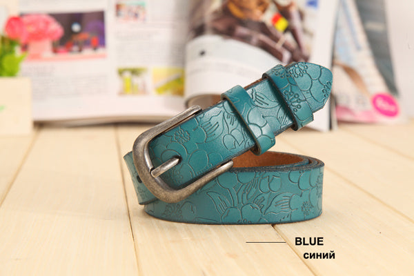 Hollow Carved Leather Belt – Women’s Pin Buckle Belt in Multiple Colors & Sizes