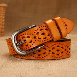 Hollow Carved Leather Belt – Women’s Pin Buckle Belt in Multiple Colors & Sizes