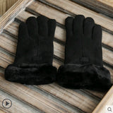 Retro Suede Touch Screen Winter Gloves – Warm Velvet Lined for Women