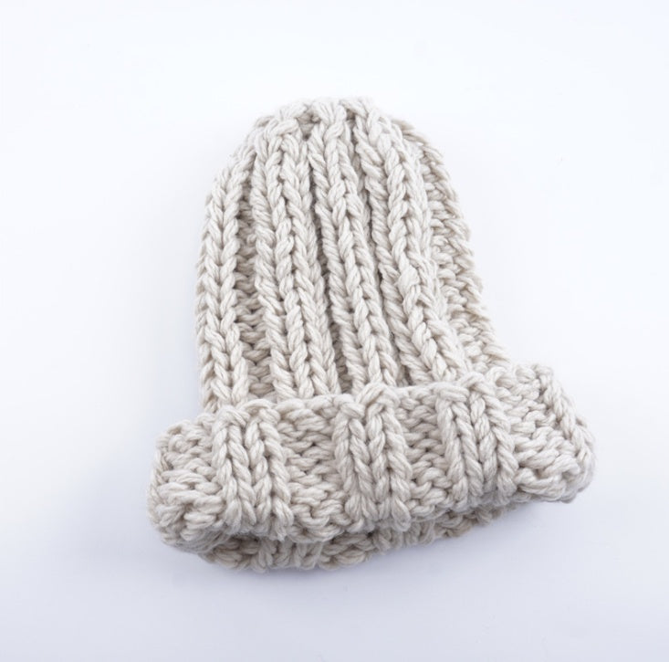 Women’s Thick Knitted Wool Beanie – Solid Color Winter Hat