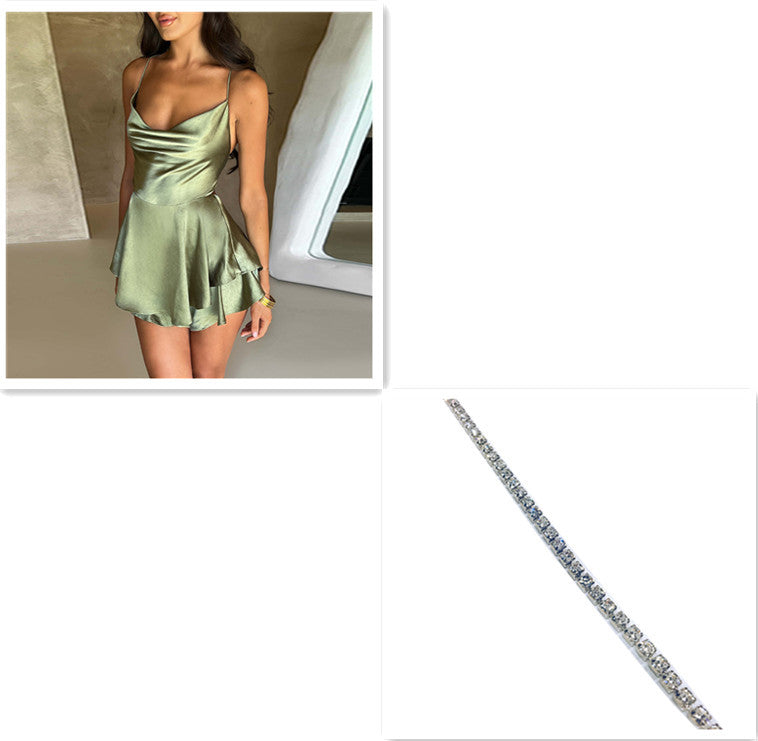 Sexy Satin Spaghetti Strap Mini Dress – Backless Lace-Up A-Line Short Dress