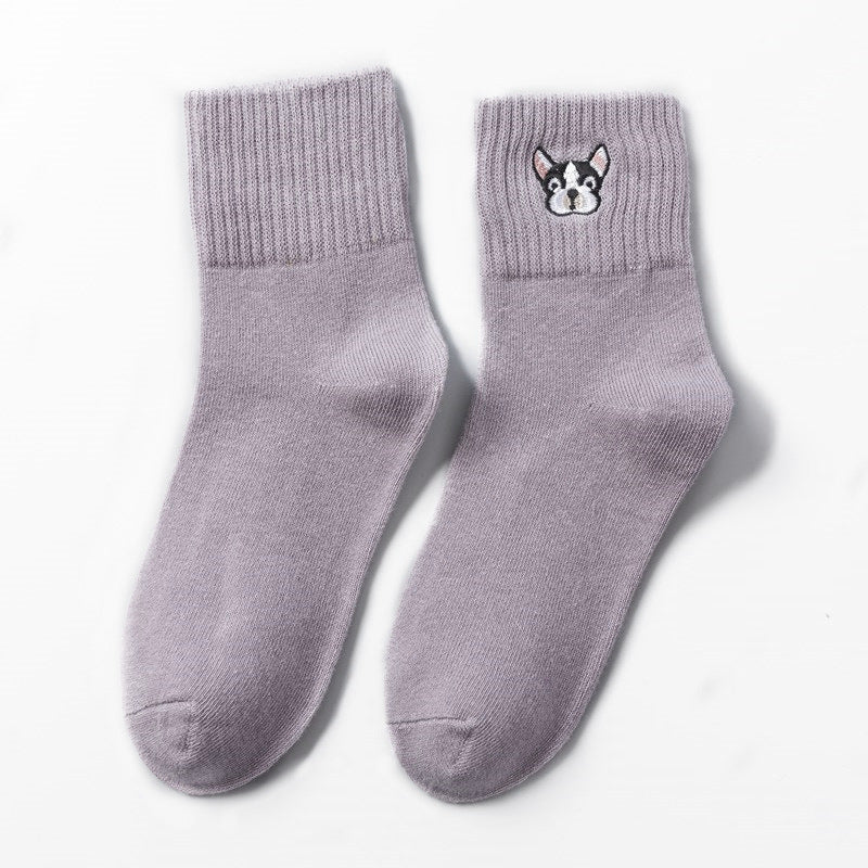 Cartoon Embroidery Cotton Crew Socks – Women’s Casual