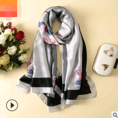 Floral Printed Silk-Look Scarf – Elegant Lightweight Shawl for All Seasons