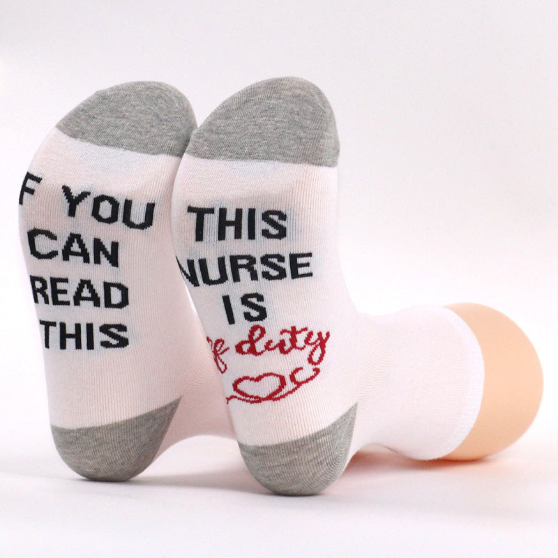 Cotton Letter Crew Socks – Funny Nurse & Teacher Mid-Calf Design