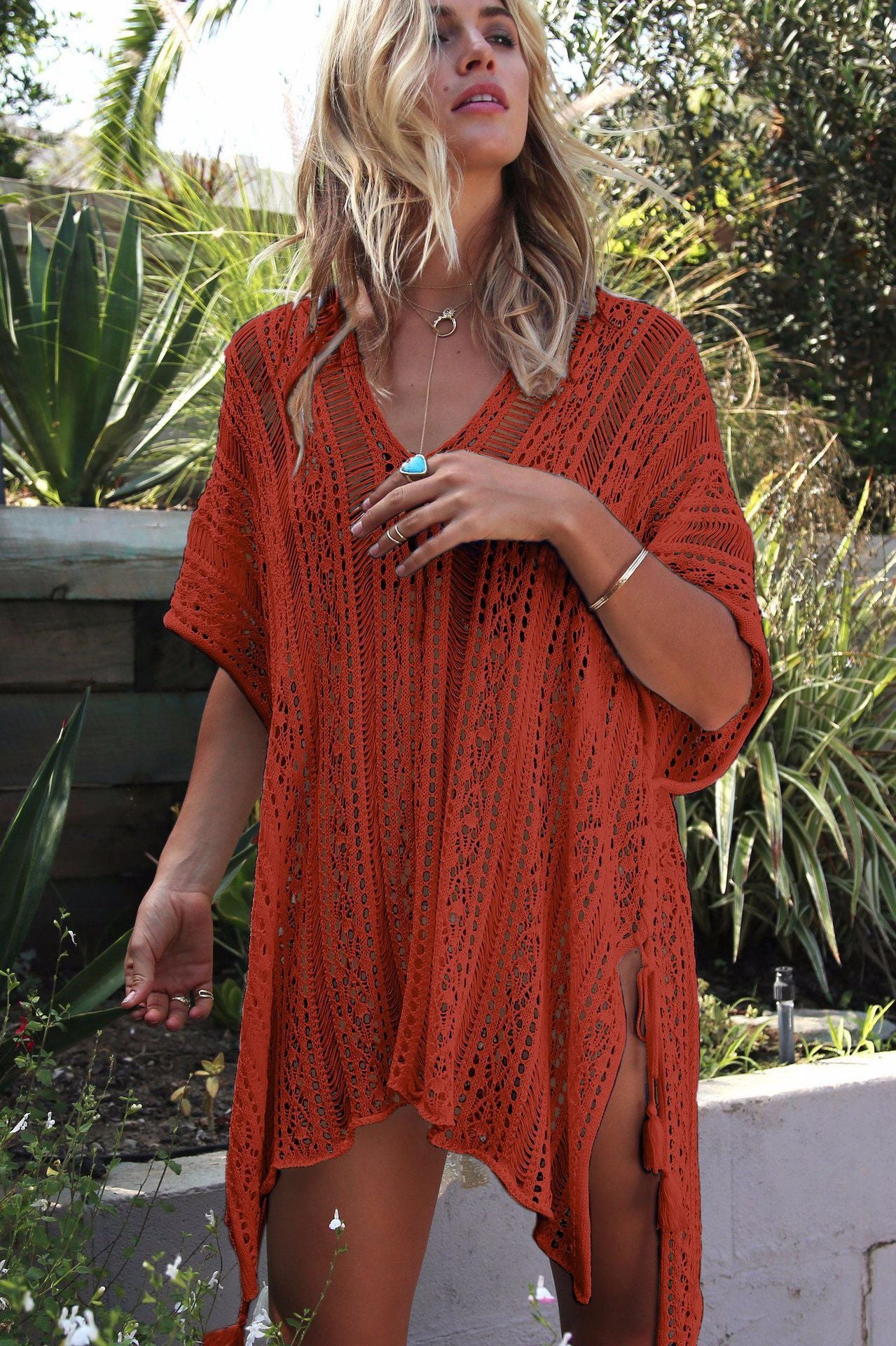 Hollow Knit Beach Cover-Up – Loose Bikini Blouse in 17 Colors
