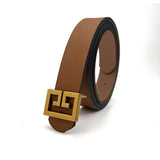 Geometric Bronze Buckle Belt – Faux Leather Waist Accessory for Women