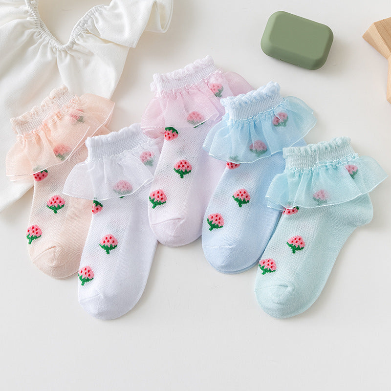 Girls’ Summer Lace Socks – Thin Mesh Princess Style