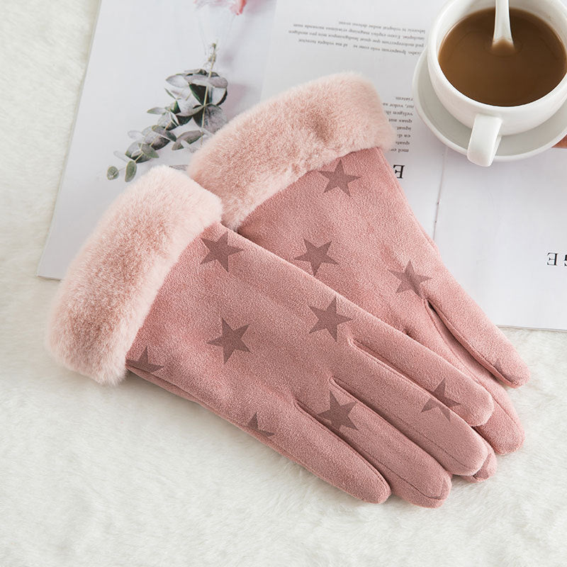 Women’s Suede Winter Gloves – Warm Wool Lined Finger Style