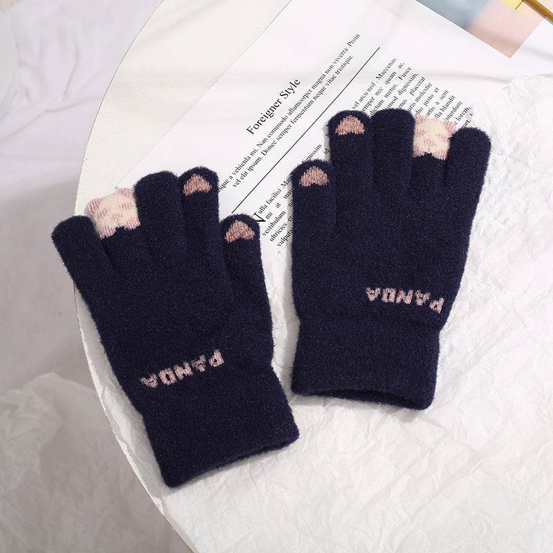 Knitted Panda Touchscreen Gloves – Warm Winter Split Finger Design