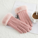 Women’s Suede Winter Gloves – Warm Wool Lined Finger Style