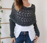 Knit Shawl Wrap – Cropped Cable Sleeve Scarf for Winter