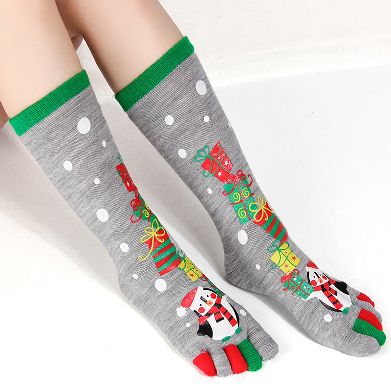 Christmas Five-Finger Split Toe Socks – Middle Tube Festive Winter Design