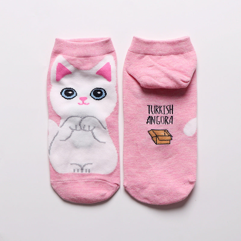 Cute Cat Cotton Ankle Socks – Breathable Jacquard Design