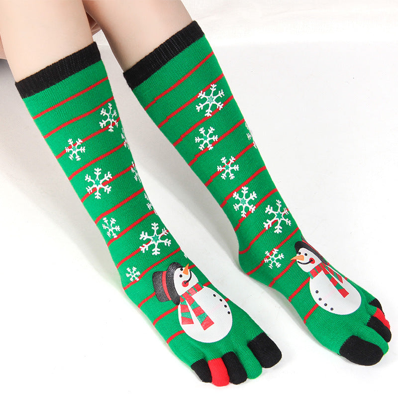 Christmas Five-Finger Split Toe Socks – Middle Tube Festive Winter Design