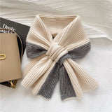 Colorblock Knit Bow Scarf – Soft Ribbed Winter Wrap