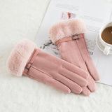 Women’s Suede Winter Gloves – Warm Wool Lined Finger Style