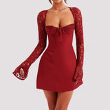 Y2K  Lace Long Sleeve Dress Fashion Sexy Corset Backless Lace Up Short Dresses Womens Clothing