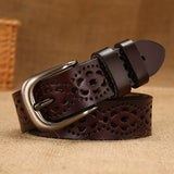 Hollow Carved Leather Belt – Women’s Pin Buckle Belt in Multiple Colors & Sizes