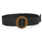 Boho Woven Waist Belt – Wide Linen-Inspired Belt with Round Buckle