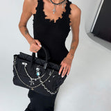 Frayed Hem Slim Fit I-shaped Vest Knitted Dress