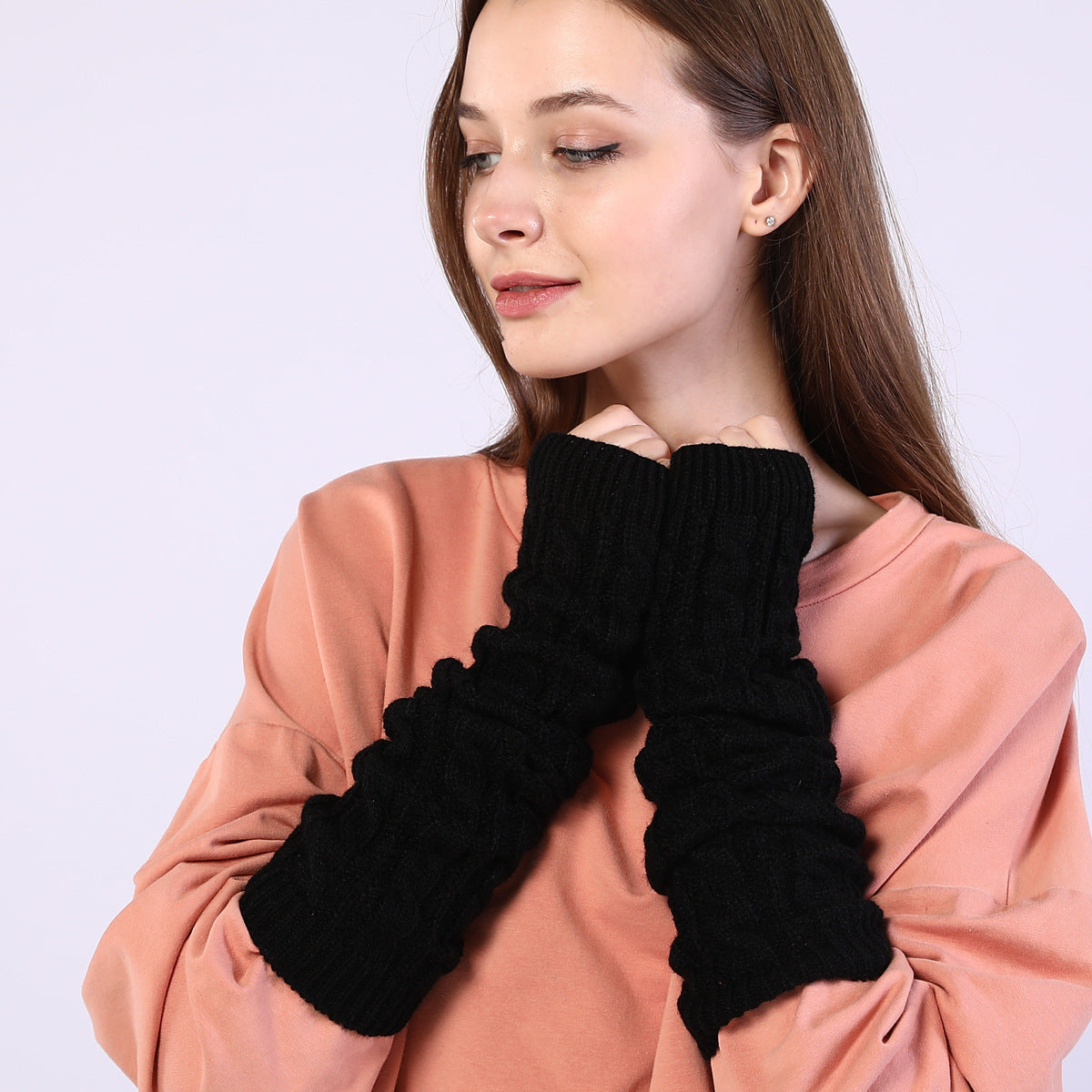Twist Knit Arm Warmers – Fingerless Winter Sleeve Covers
