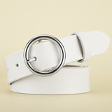 Round Buckle Leather Belt – Classic Cowhide Waistband for Women