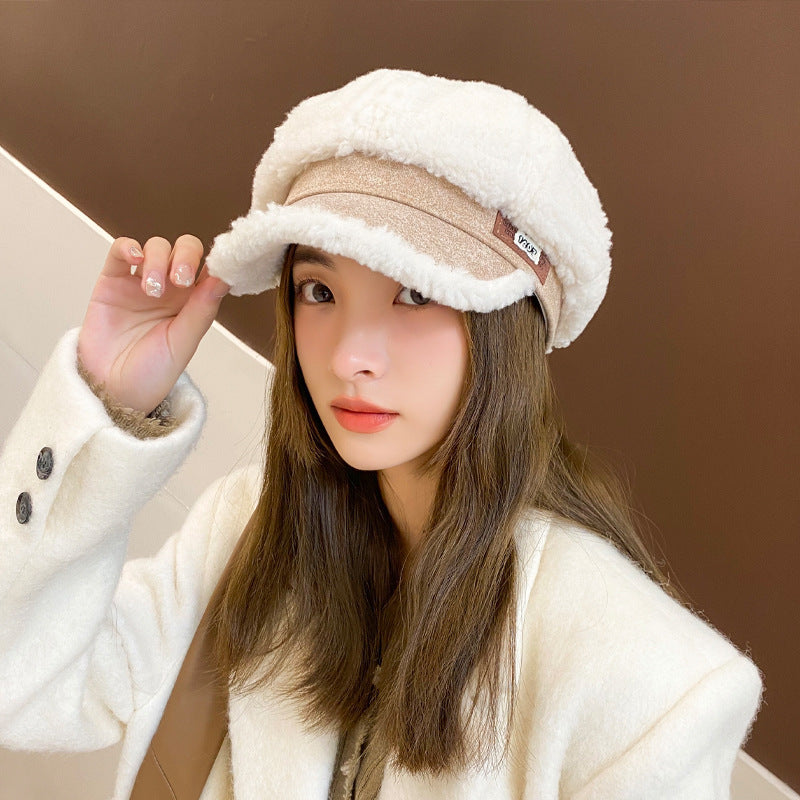 Women’s Woolen Peaked Cap – Thick Warm Winter Hat