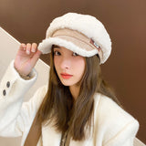 Women’s Woolen Peaked Cap – Thick Warm Winter Hat