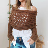 Knit Shawl Wrap – Cropped Cable Sleeve Scarf for Winter