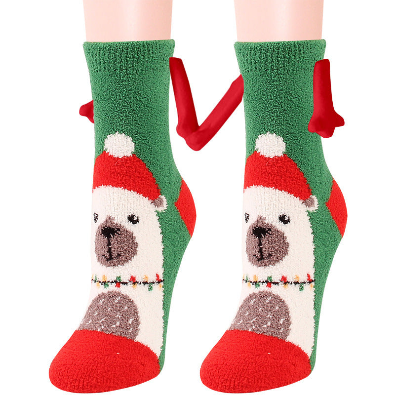 Magnetic Christmas Couple Socks – Coral Fleece Warm Slipper Tube